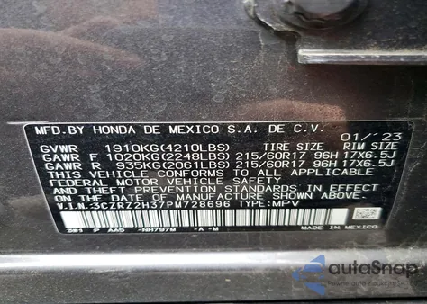 2023 Honda Hr-V Lx z USA, uszkodzony, nr VIN 3CZRZ2H37PM728696